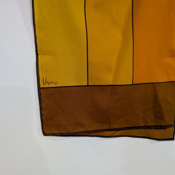Vera Neumann Long Scarf Orange Yellow Brown VINTAGE - Picture 3 of 3